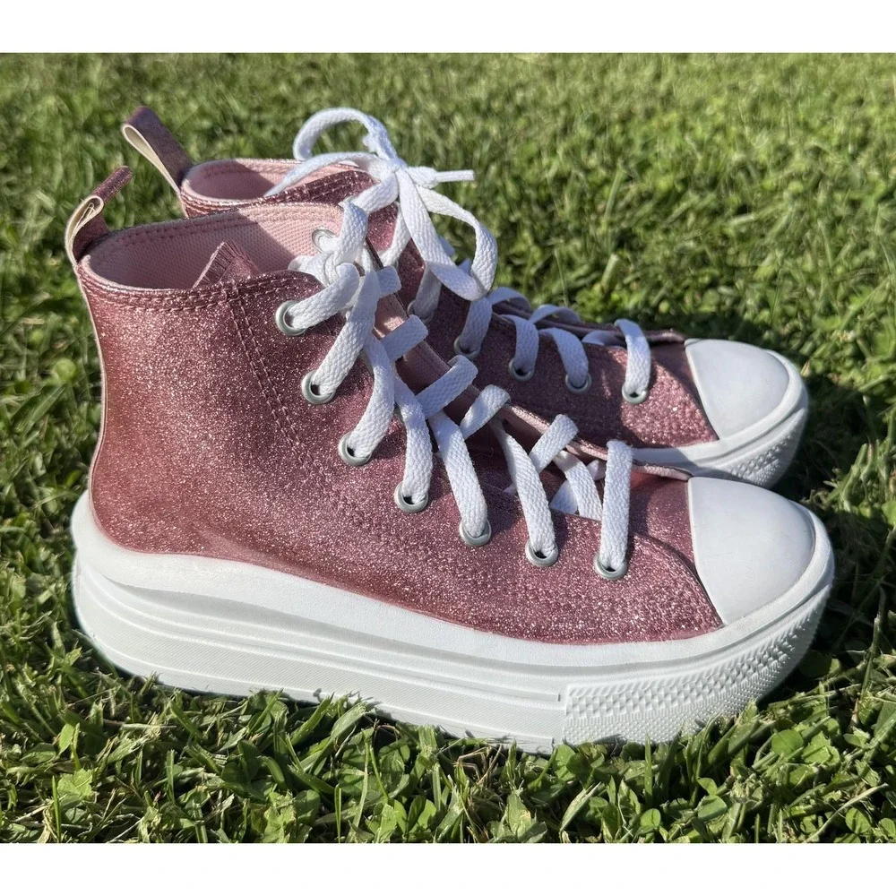 Converse Chuck Taylor All Star Kids Pink Glitter High Top Platform Shoes A05343C